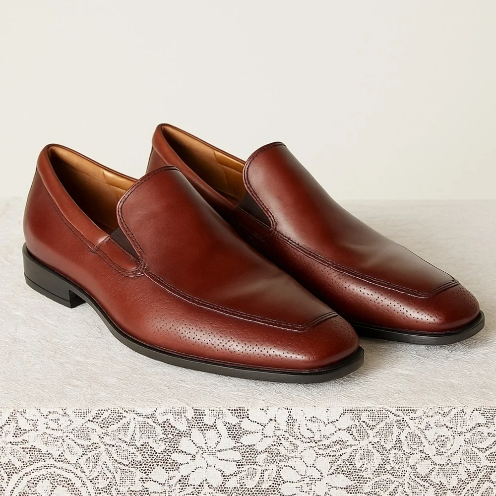 Ecco Brown Leather Slip On Loafers Men Size 10 Casual Dressy Office Business